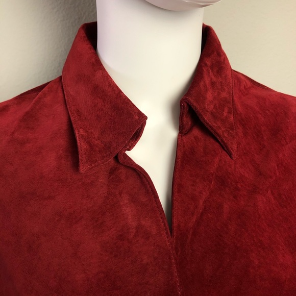 Red Suede Leather Shirt 3-Button Front Small - Picture 3 of 8